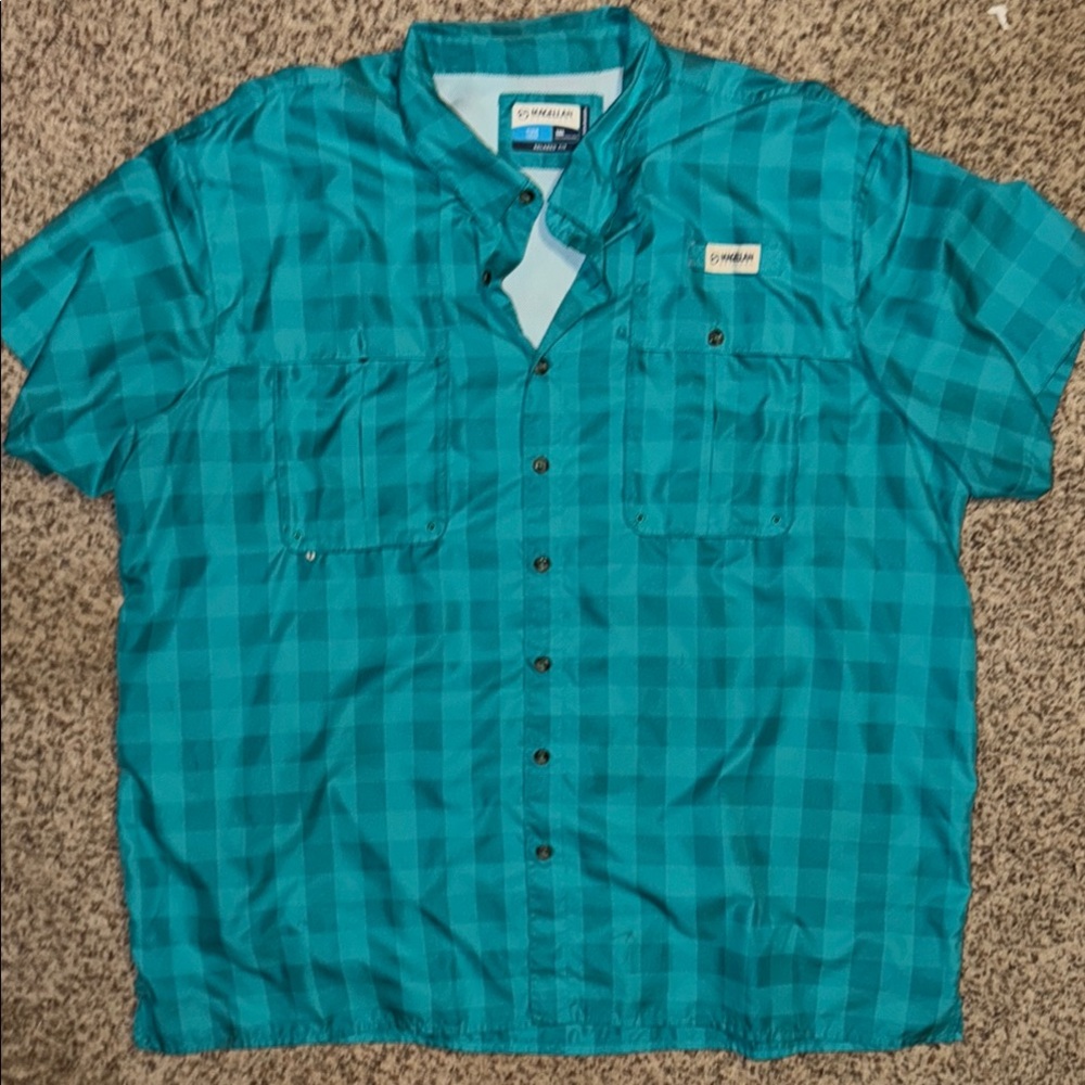 Magellan Men’s Teal Short-Sleeve Button-Up Plaid Shirt